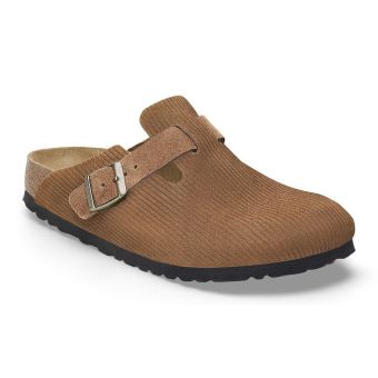 Birkenstock Boston Daim Gaufré Régulier en Thé foncé en velours côtelé