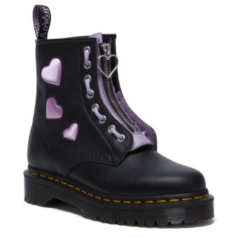 Dr. Martens Bottes à lacets en satin de Virginie Zip Heart Lux Lace de 1460 en Noir