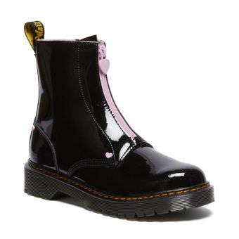 Dr. Martens Bottes à enfiler en cuir verni nappa pour jeunes cœurs en Noir / Rose