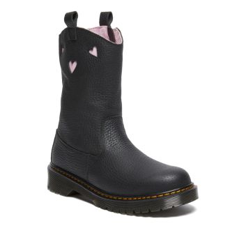 Dr. Martens Bottes à enfiler en cuir verni nappa pour jeunes cœurs en Noir / Rose