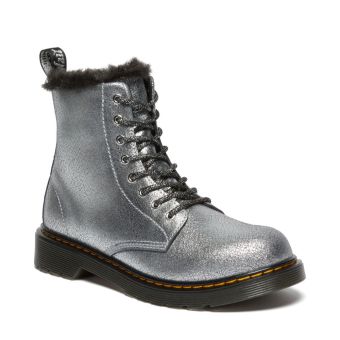 Dr. Martens Junior 1460 Serena Bottes en cuir métallisé à lacets usées en Argent