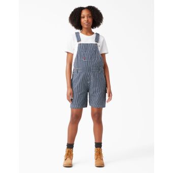 Dickies Salopette courte de 7" pour femmes en Bleu Blanc Hickory Rayé