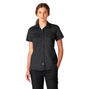 Dickies Women’s FLEX Short Sleeve Work Shirt en Noir
