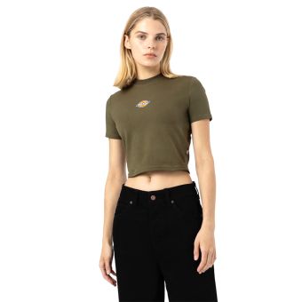 Dickies T-shirt à logo Maple Valley raccourci pour femme en vert militaire