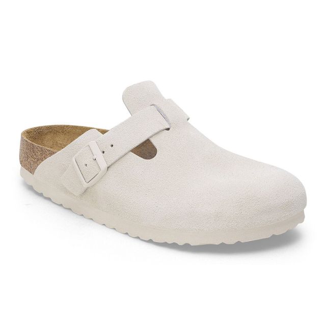 Birkenstock Cuir suédé étroit Boston en Blanc antique